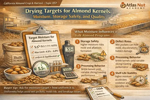 Drying Targets for Almond Kernels: Moisture, Storage Safety, and Quality - California Almond Crop & Harvest — Atlas Global Trading Co.